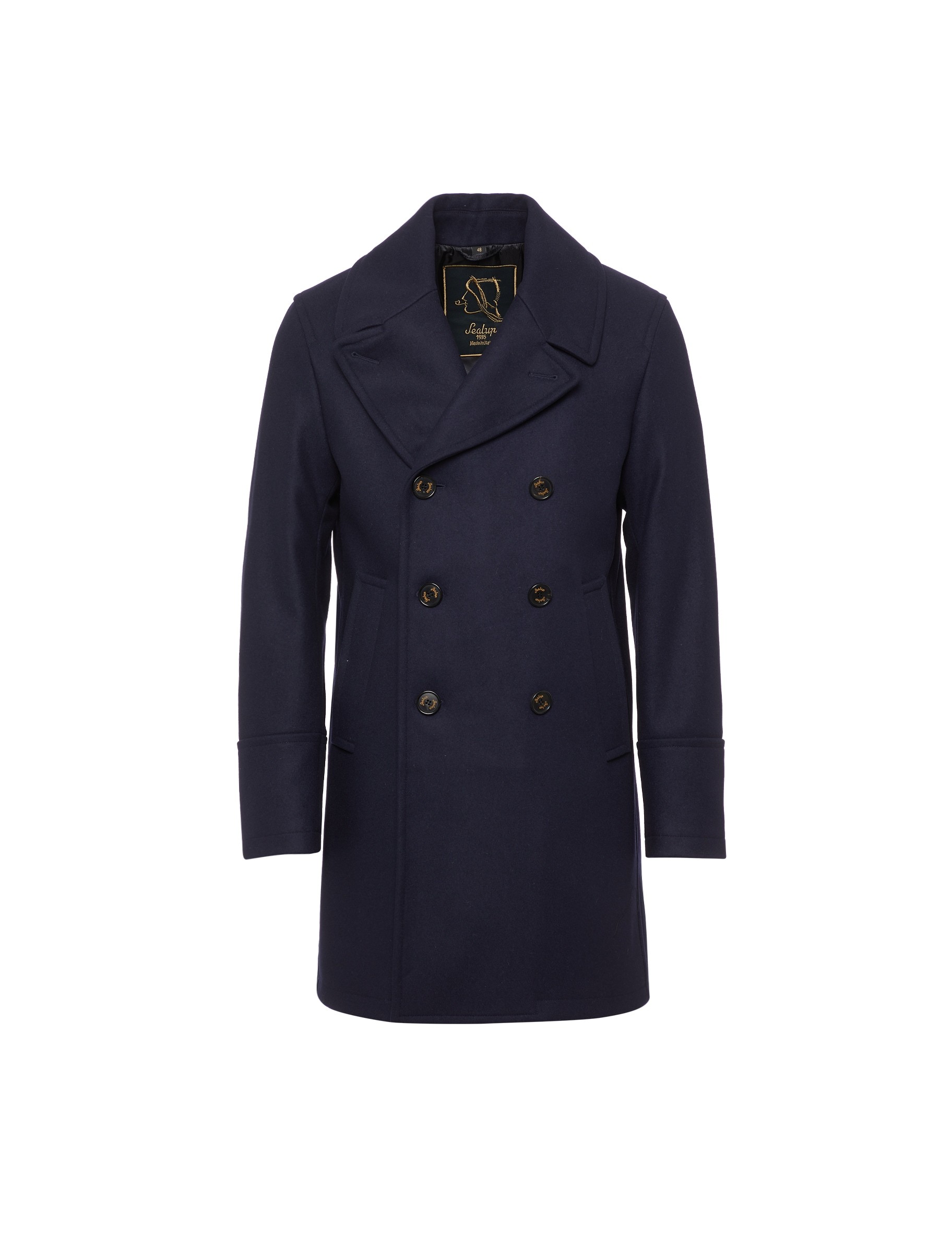 Sealup Genova Wool Pea Coat In Blue