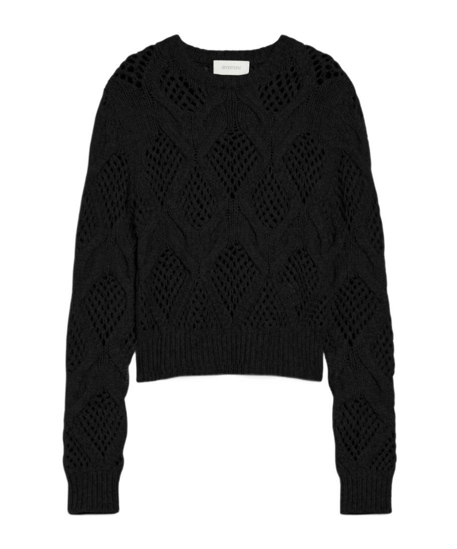Sportmax Diamond Knitted Wool Round-neck Sweater In Black