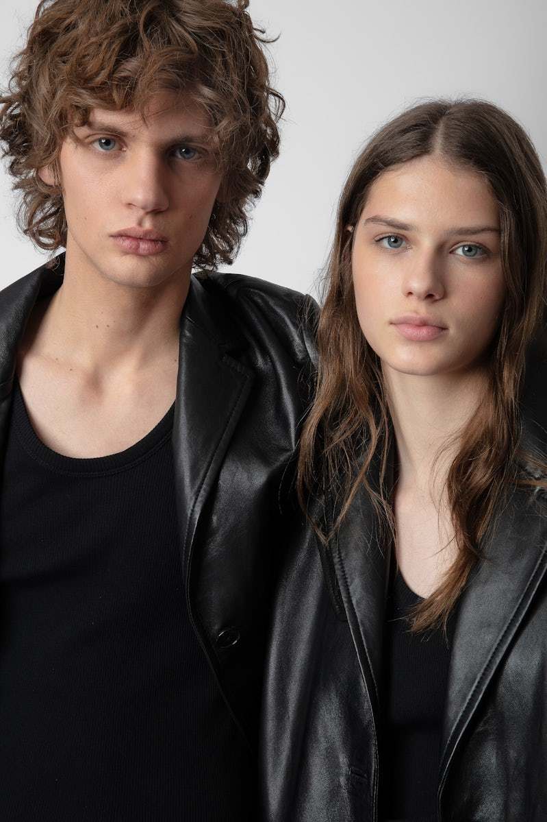 Zadig & Voltaire Macari Buttoned Leather Coat In Black