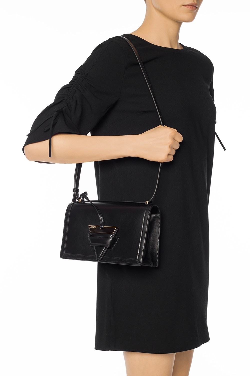 Loewe Barcelona Logo Engraved Shoulder Bag In Black