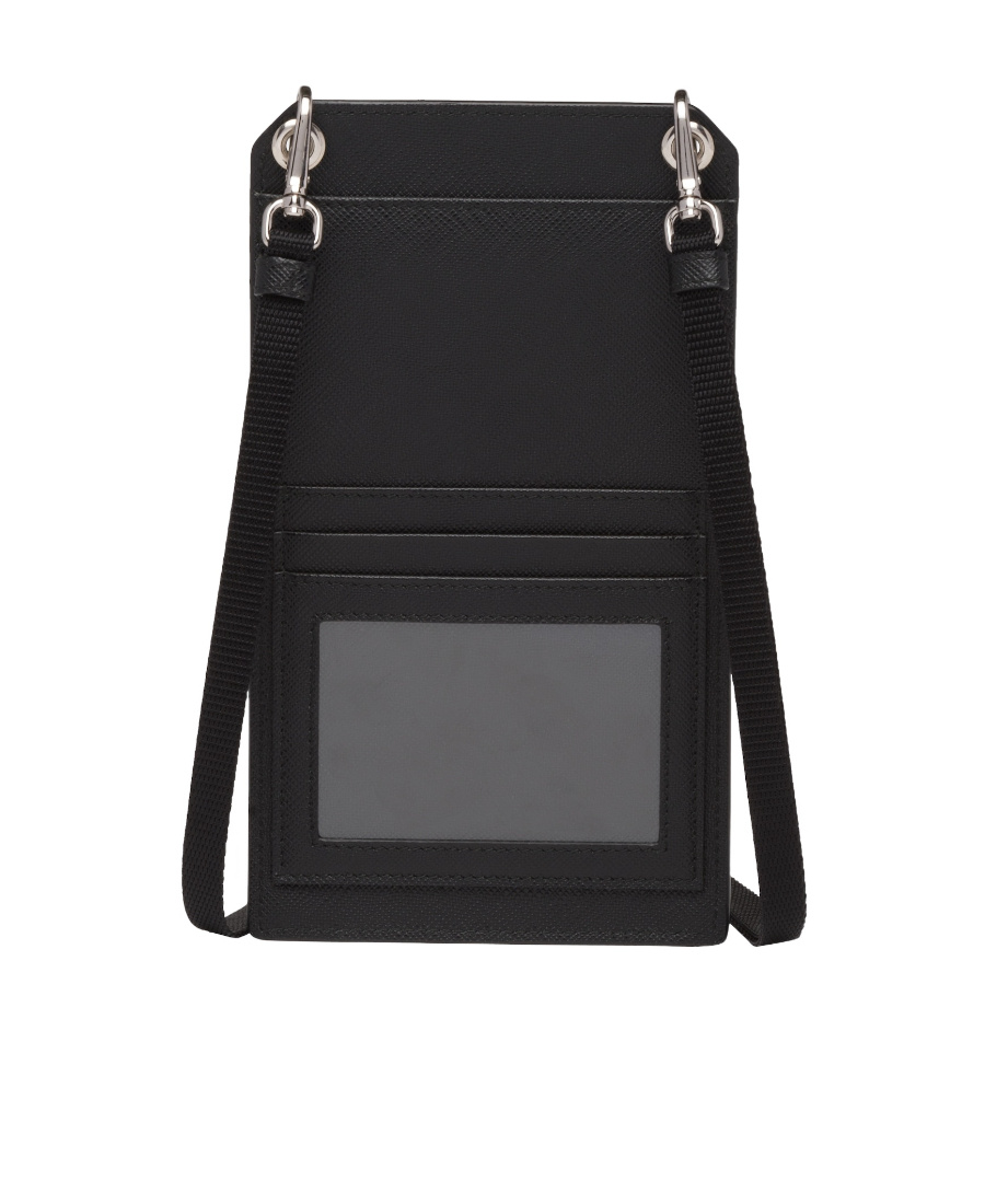 Prada Small Detachable Strap Leather Pouch In Black