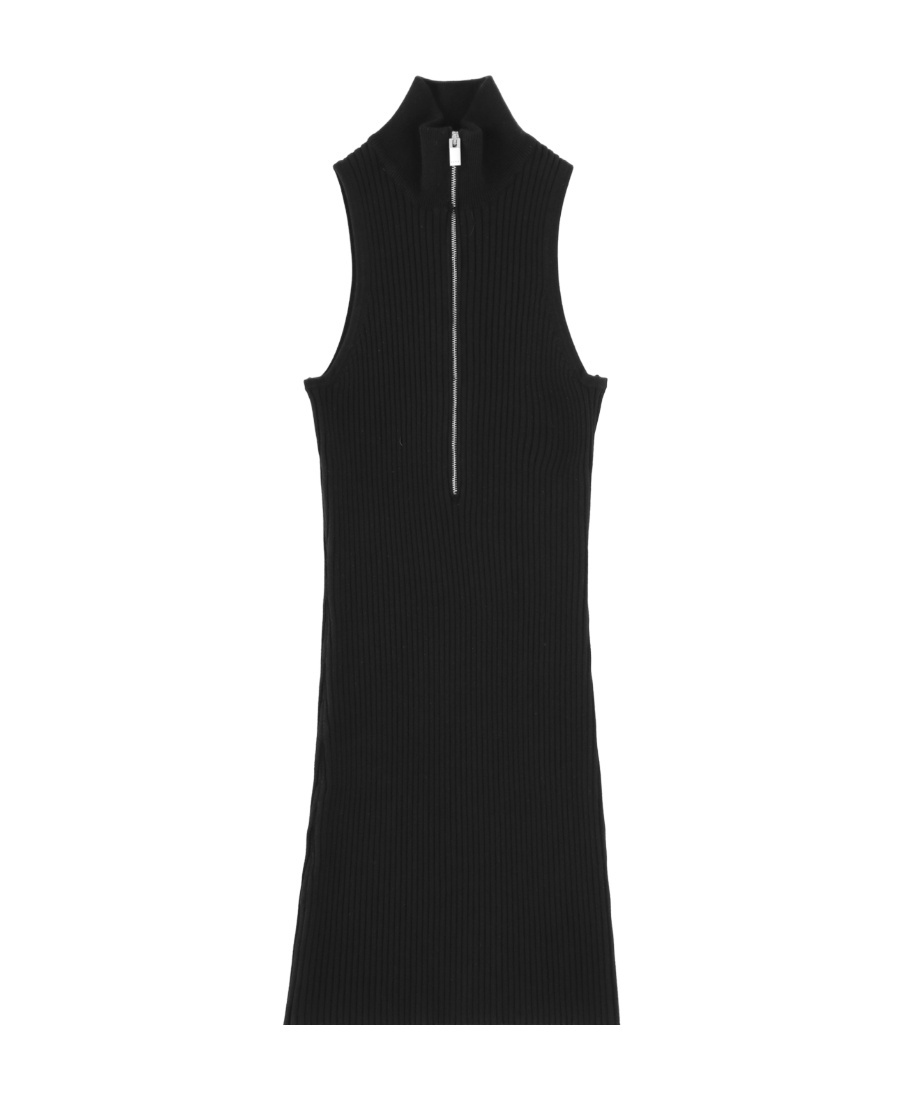 Alyx Black Ribbed Knit Zipper Dress In Black