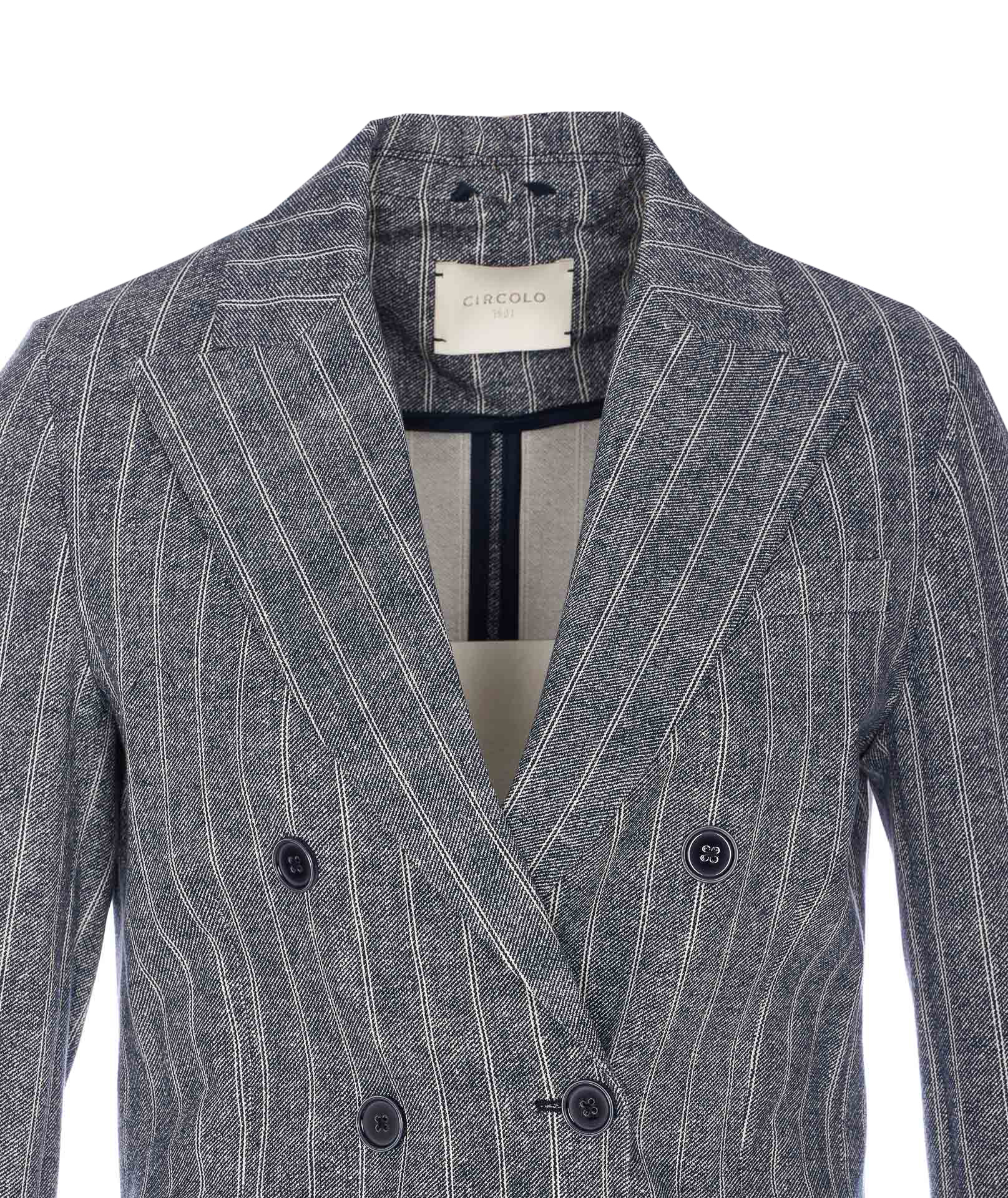 Shop Circolo 1901 Pinstriped Double-breasted Blazer In Gray