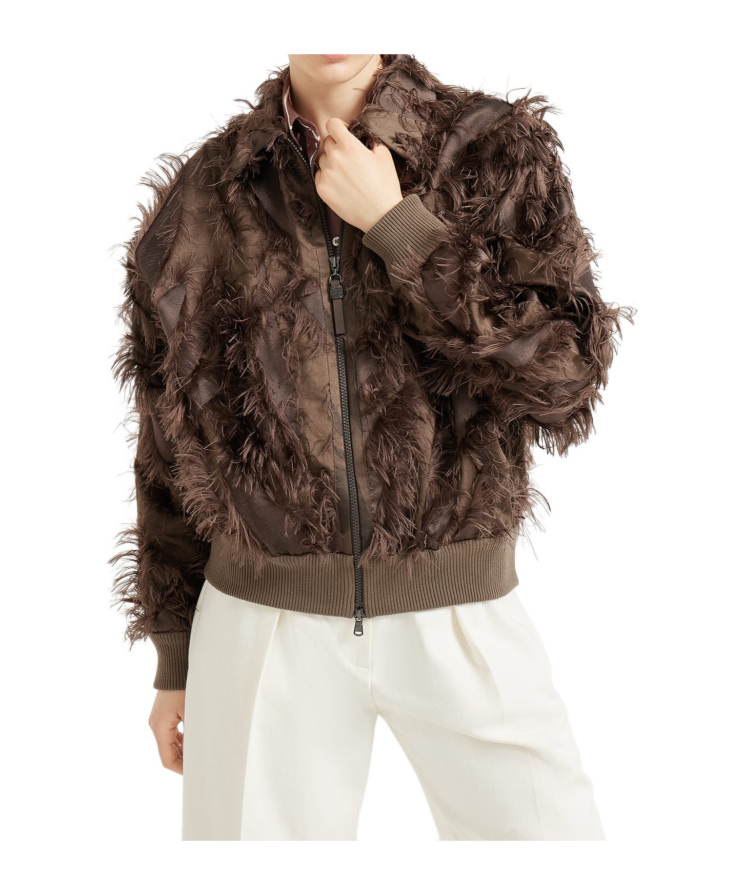 Brunello Cucinelli Dracaena Fil Coupé Bomber Jacket In Techno Cotton And Silk With Shiny Zipper Pull