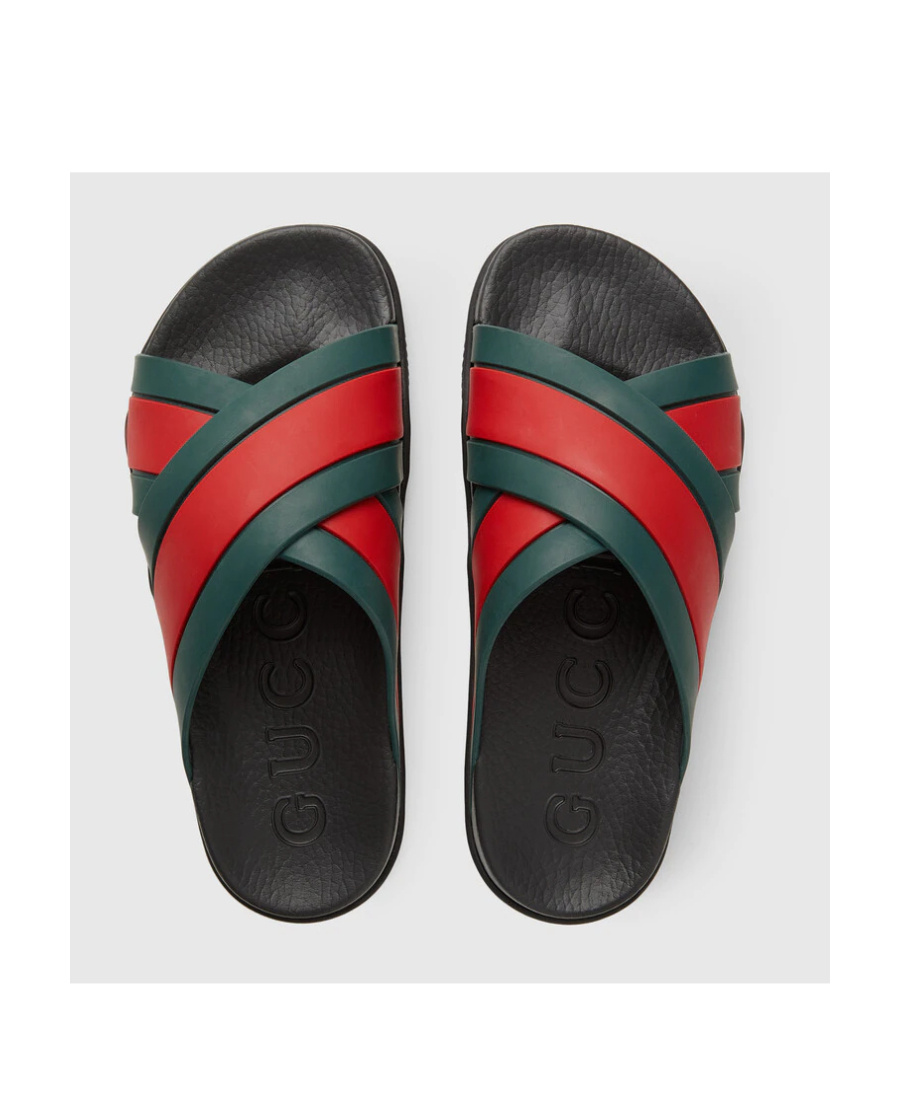 Gucci Web Slide Sandals In Green