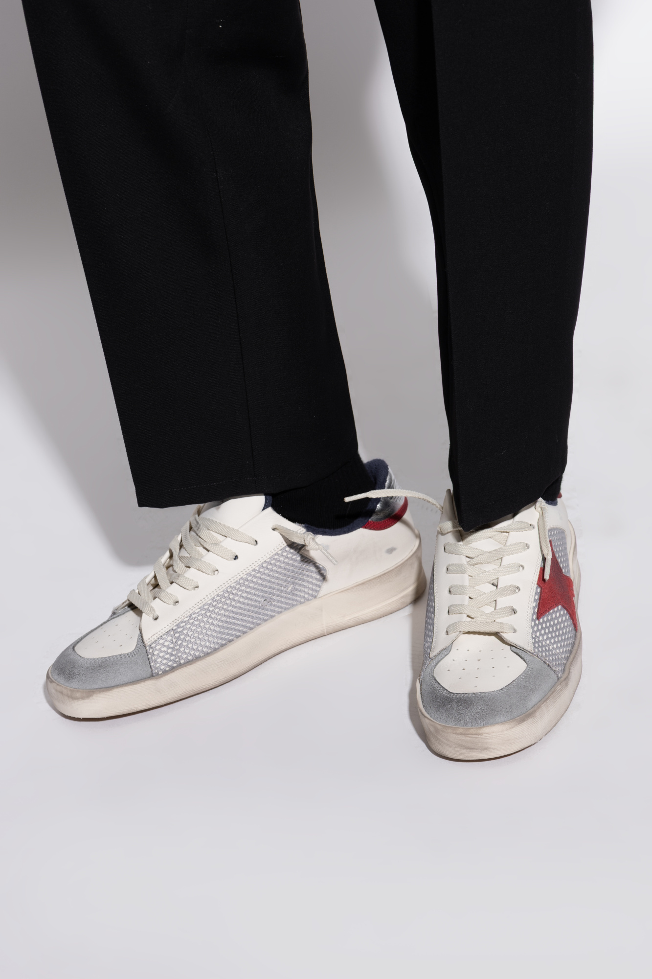 Golden Goose Stardan Leather And Net Upper Suede Toe And Star Laminated Heel Sneakers White