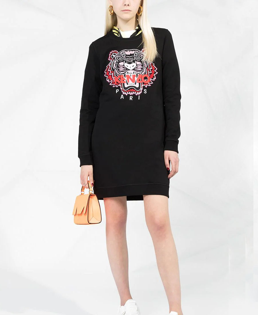 Kenzo Logo-embroidered Dress In Black