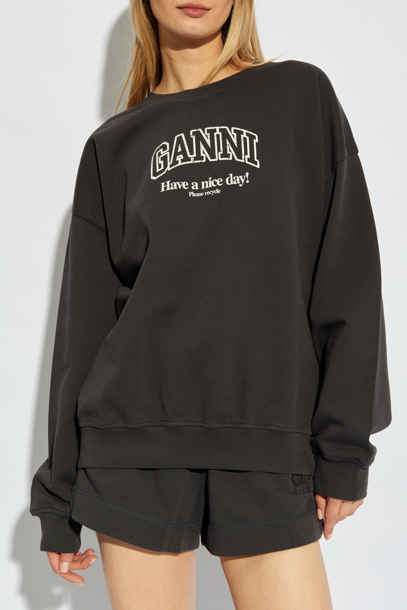 Ganni Logo-print Organic-cotton Sweatshirt In Black
