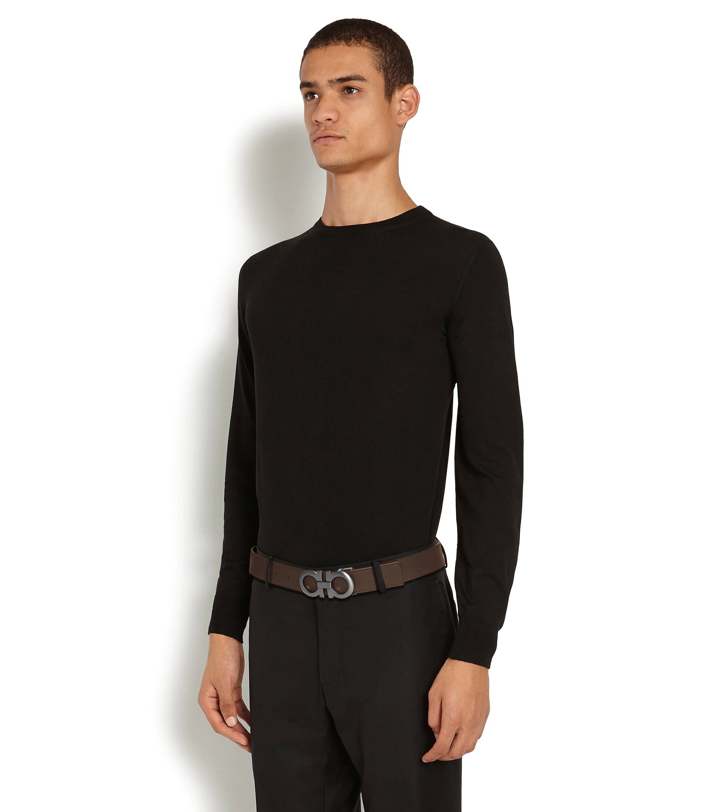 Ferragamo Double-sided Adjustable Gancini Belt In Black