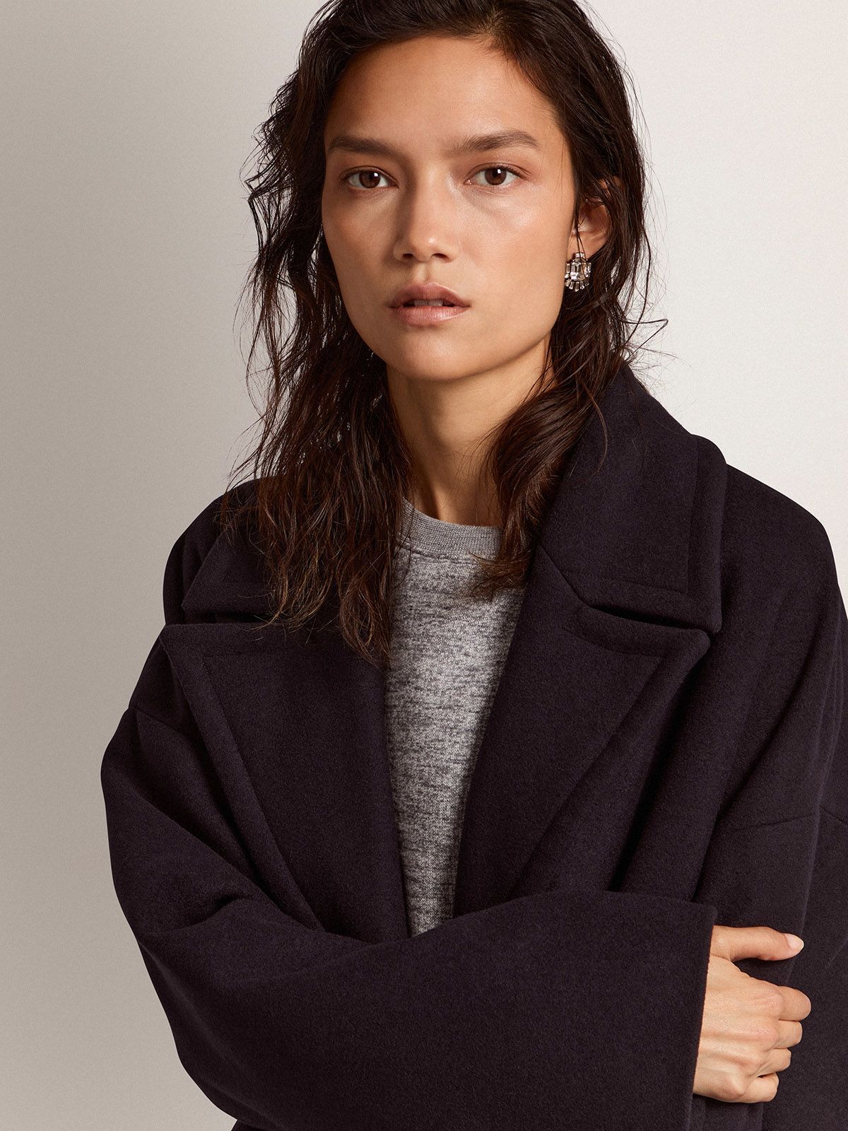 Golden Goose Single-breasted Cocoon Coat In Black