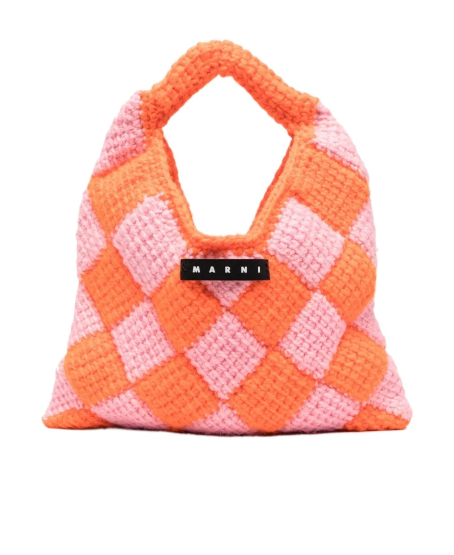Marni Kids Logo Patch Checked Crochet Shoulder Bag