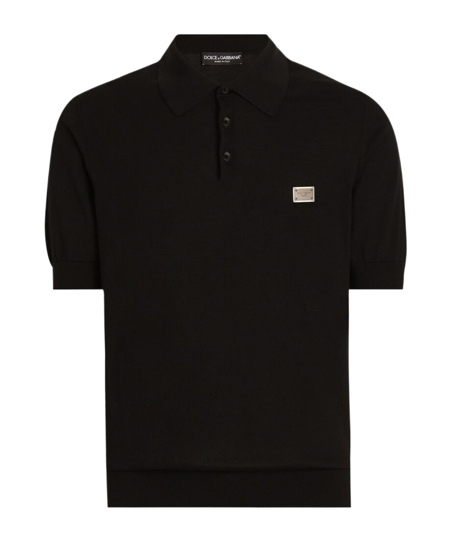 Dolce & Gabbana Dark Gray Logo Plaque Cotton Men Polo Shirt T-shirt In Black