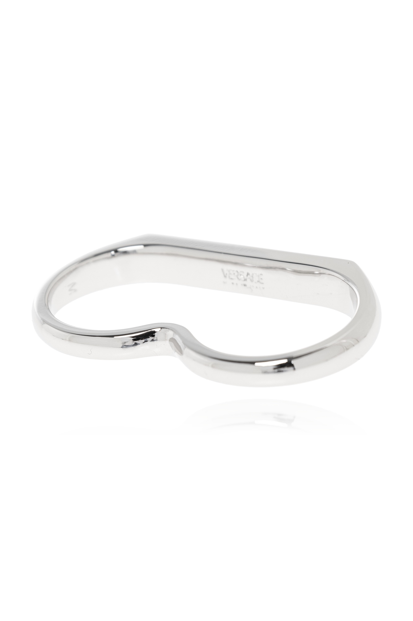 Versace Logo-engraved Two Finger Ring In Metallic