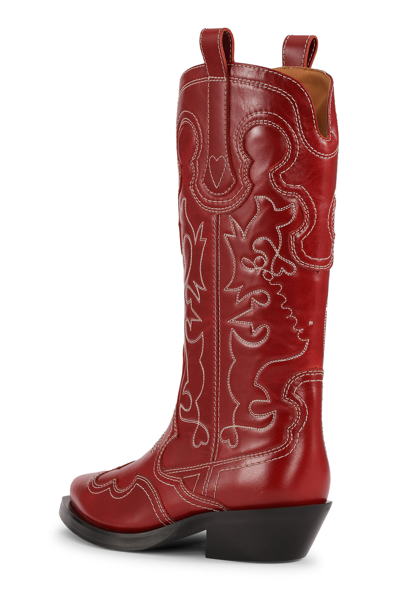 Ganni Mid Shaft Embroidered Western Boots In Red