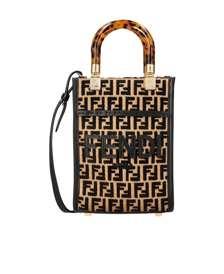 Fendi Ff-motif Raffia Crossbody Bag In Black