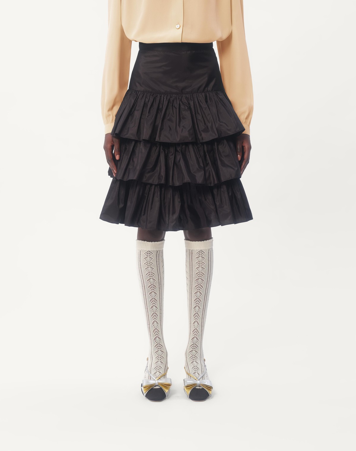Valentino Ruffled Taffeta Skirt Woman Black 42 In Black