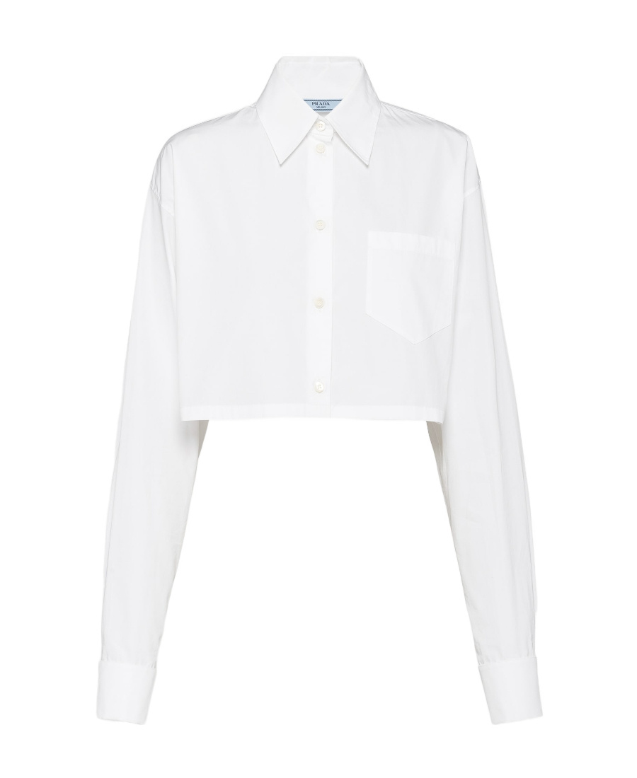 Prada Embroidered-logo Cropped Shirt In White