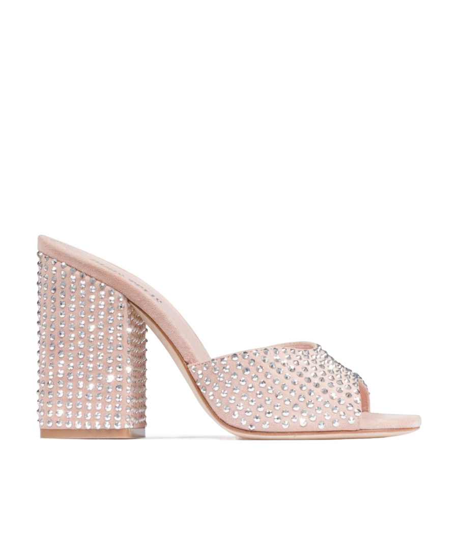 Paris Texas Mule Holly Anja Suede And Crystal Block Heel Mules In Nude