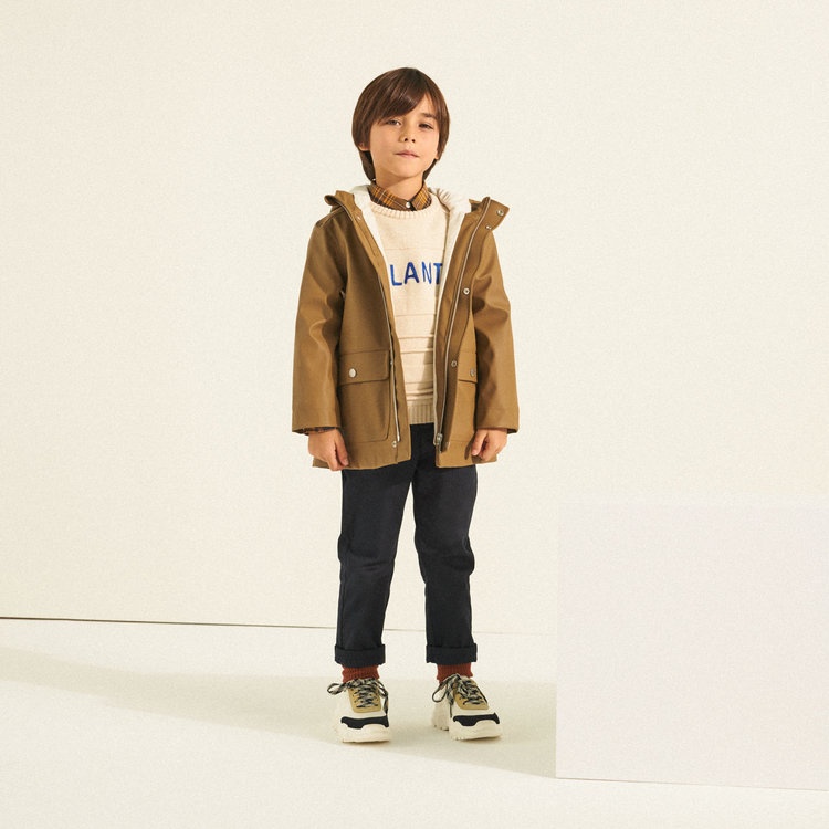 Bonpoint Raindrop Hooded Coat In Brown
