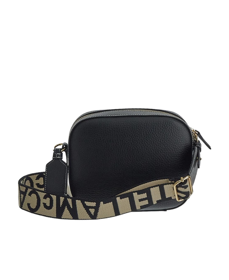 Stella Mccartney Logo Perforated Strapped Crossbody Bag In Black