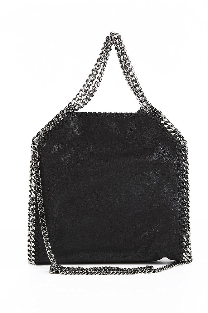 Stella Mccartney '3chain' Mini Black Tote Bag With Logo Engraved On Charm In Black