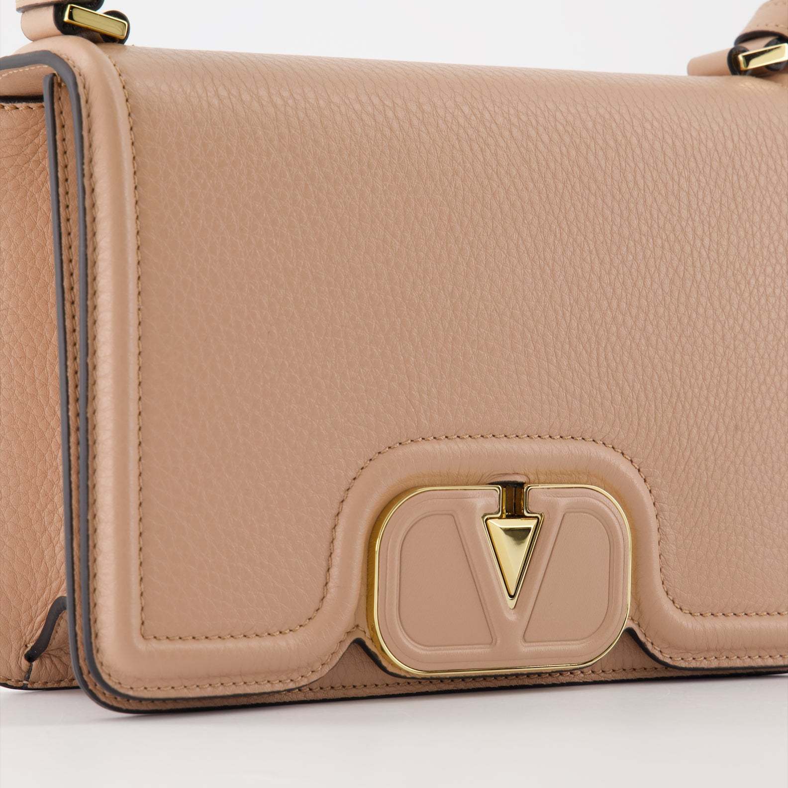 Valentino Small Vlogo Leather Shoulder Bag In Nude