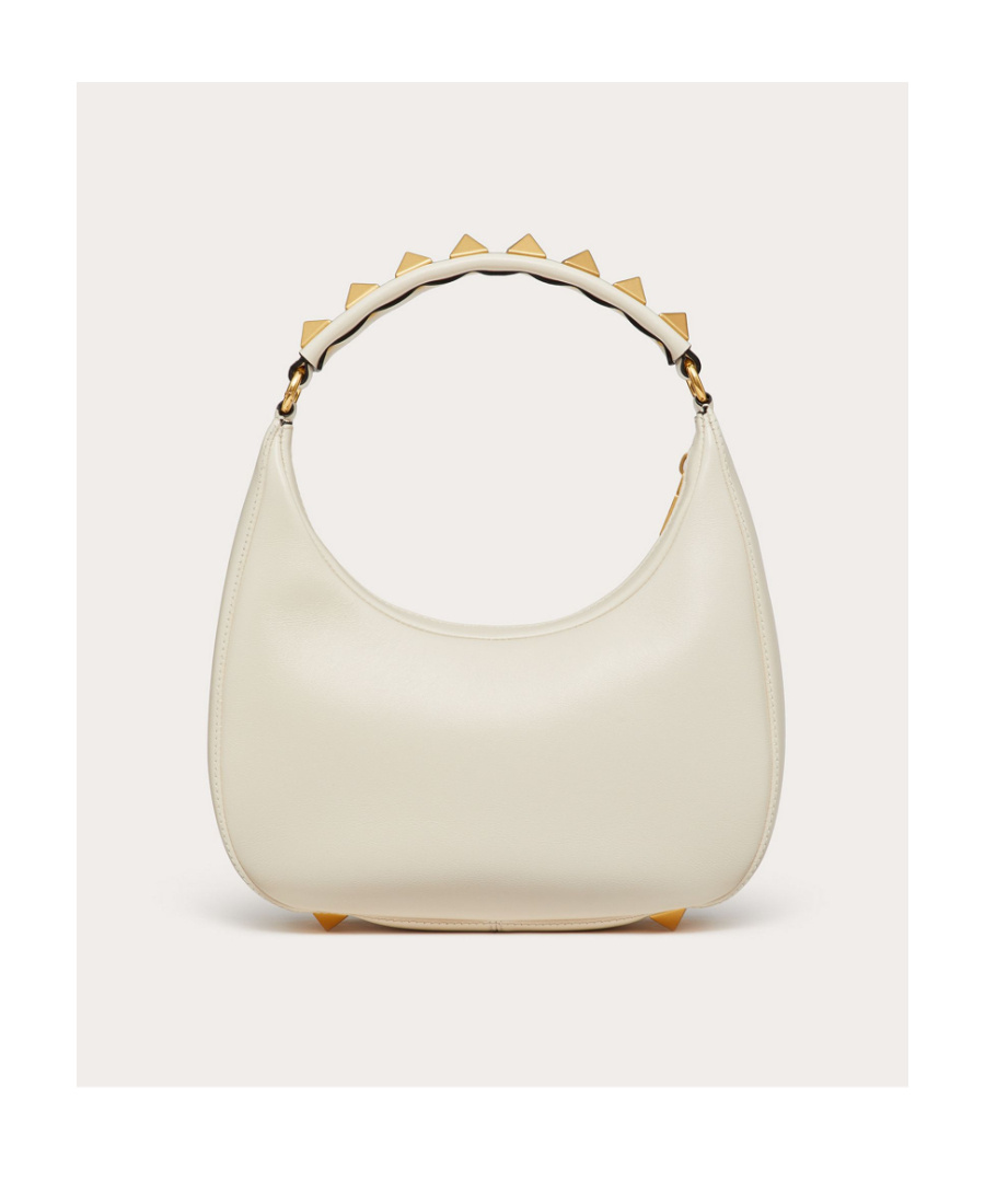 Valentino Stud Sign Hobo Rivet Logo Shoulder Bag In Light Ivory White