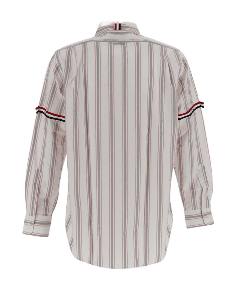 Thom Browne Straight Fit Stripe Grosgrain Band Button-down Shirt In White