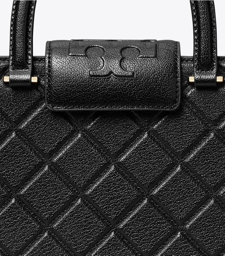 Tory Burch Fleming Top Handle Leather Satchel In Black