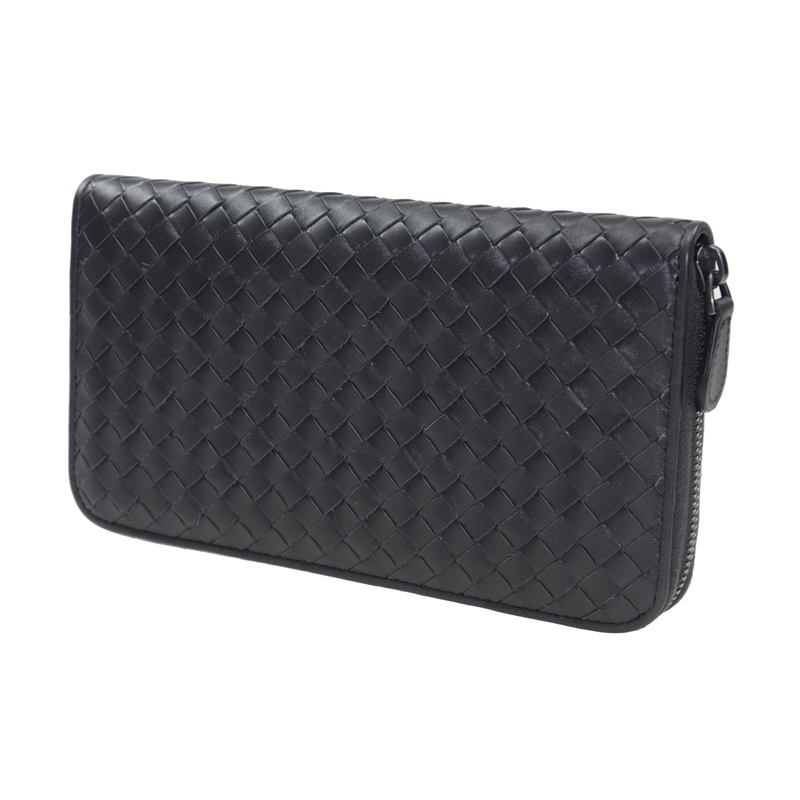 Bottega Veneta Dark Gray Braided Wallet In Black