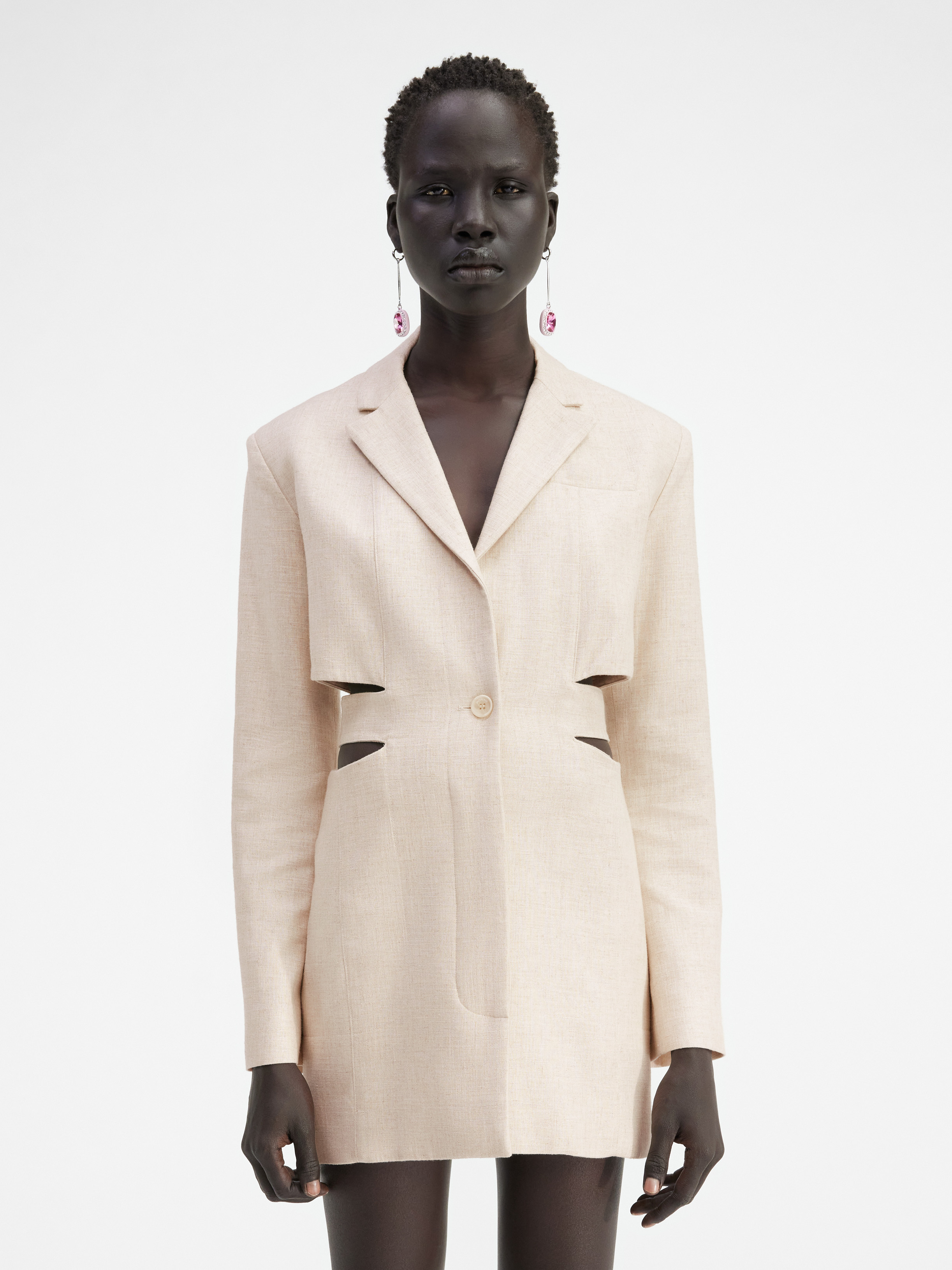 Jacquemus Bari Cutout Woven Mini Dress In White