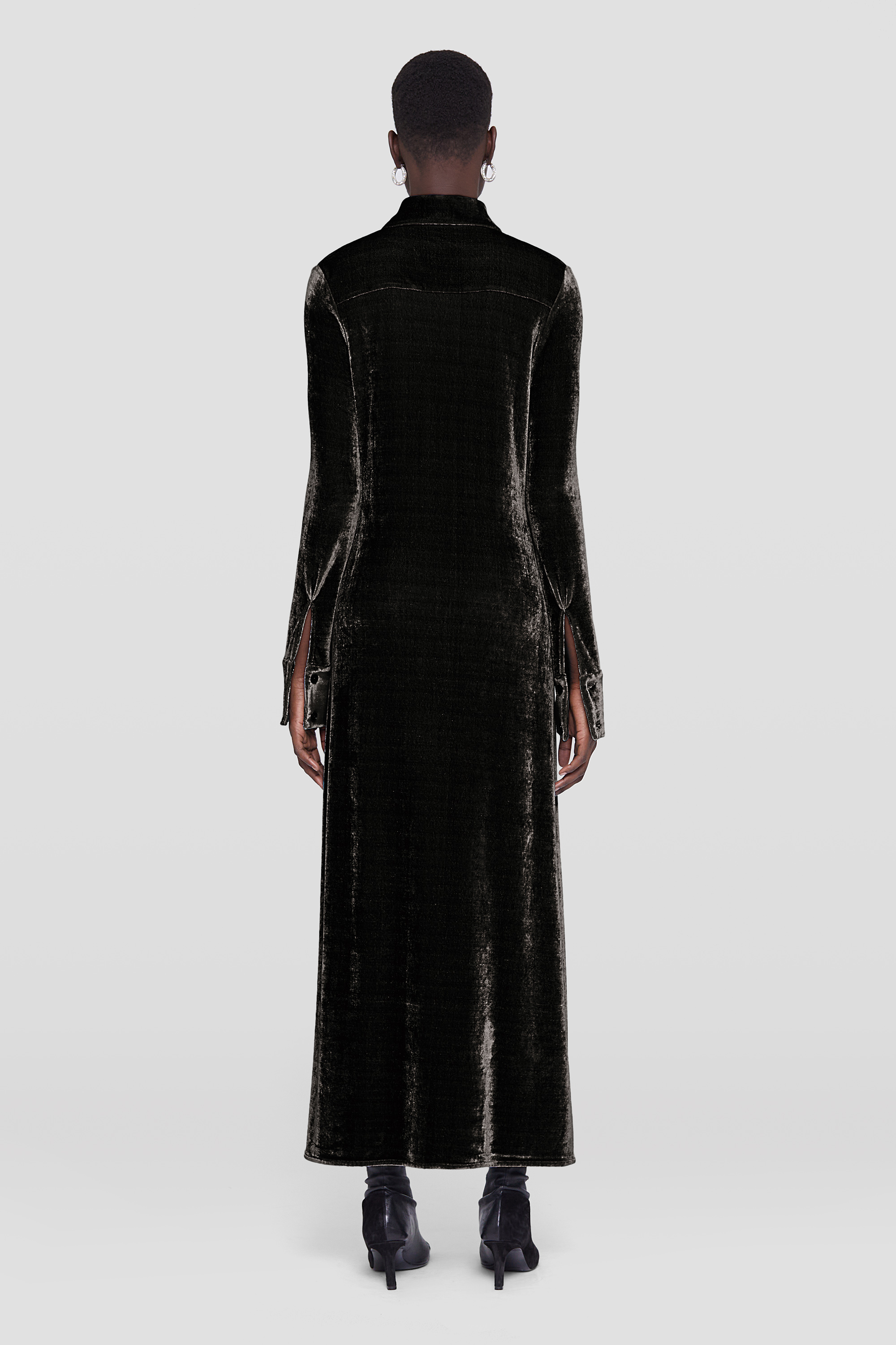 Jil Sander Velvet Maxi Shirtdress In Black