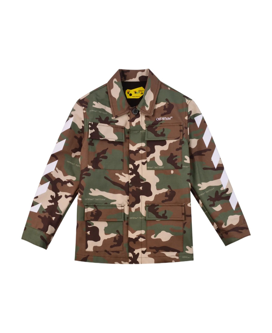 Off-white Logo-embroidered Camouflage-pattern Cotton Jacket In Green