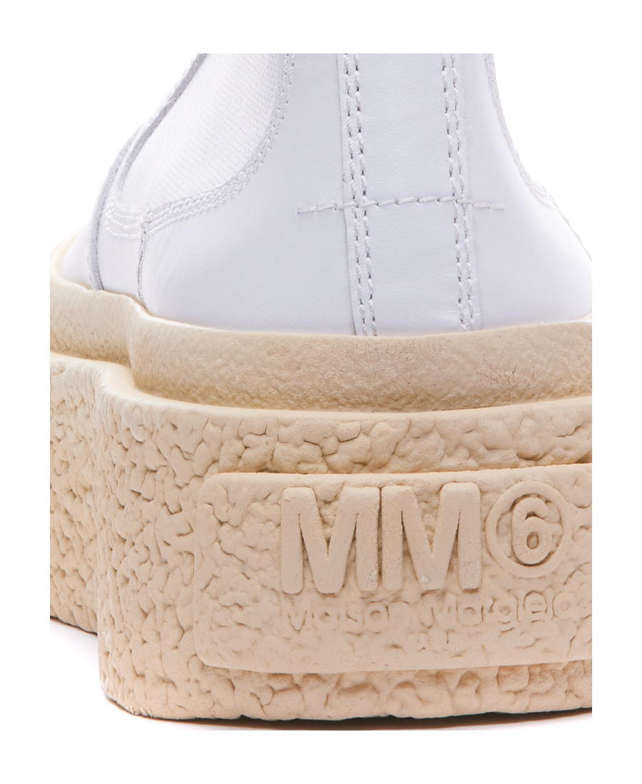 Shop Mm6 Maison Margiela Logo-patch Round-toe Ankle Boots In White