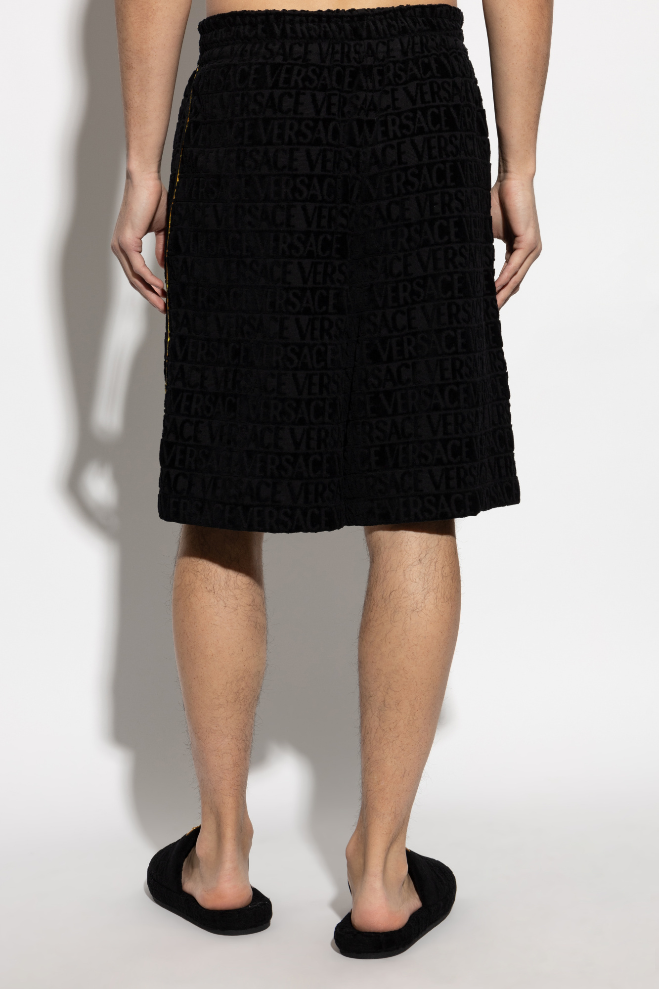 Versace Home Drawstring Elastic Waist Shorts In Black