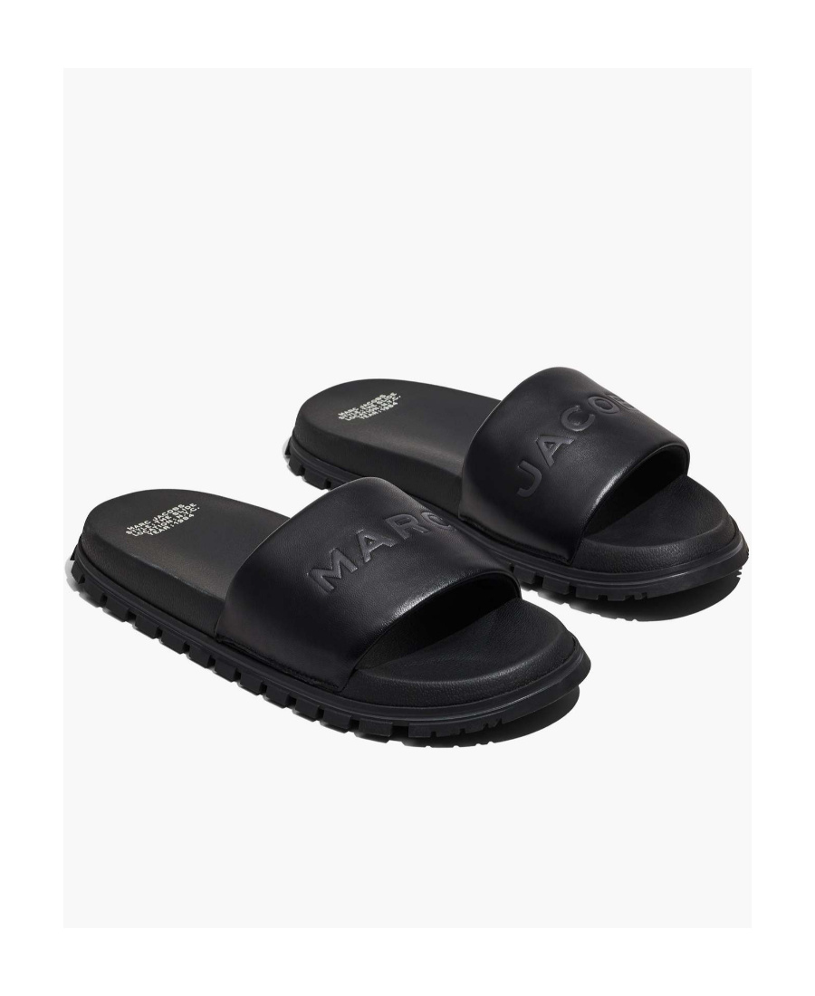 Marc Jacobs Logo-embossed Leather Slides In Black