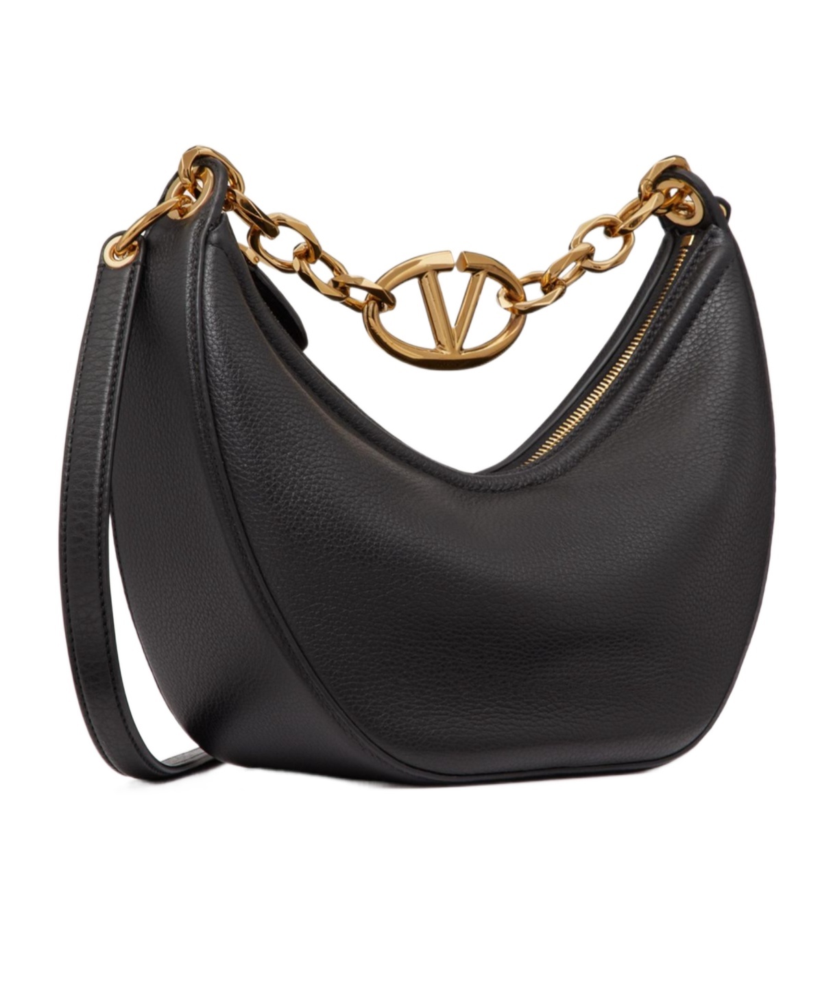 Valentino Small Vlogo Moon Leather Shoulder Bag In Black
