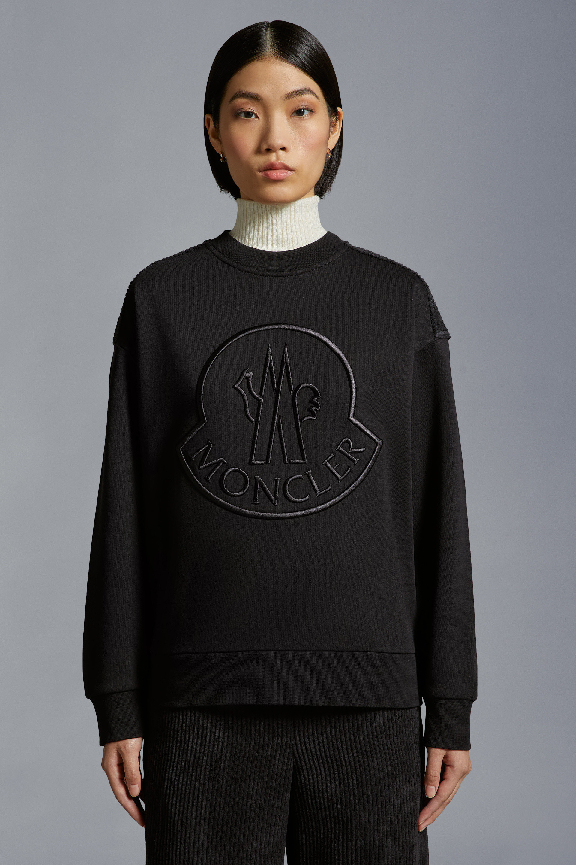 Moncler Rhinestone-embellished Logo Sweatshirt In Black