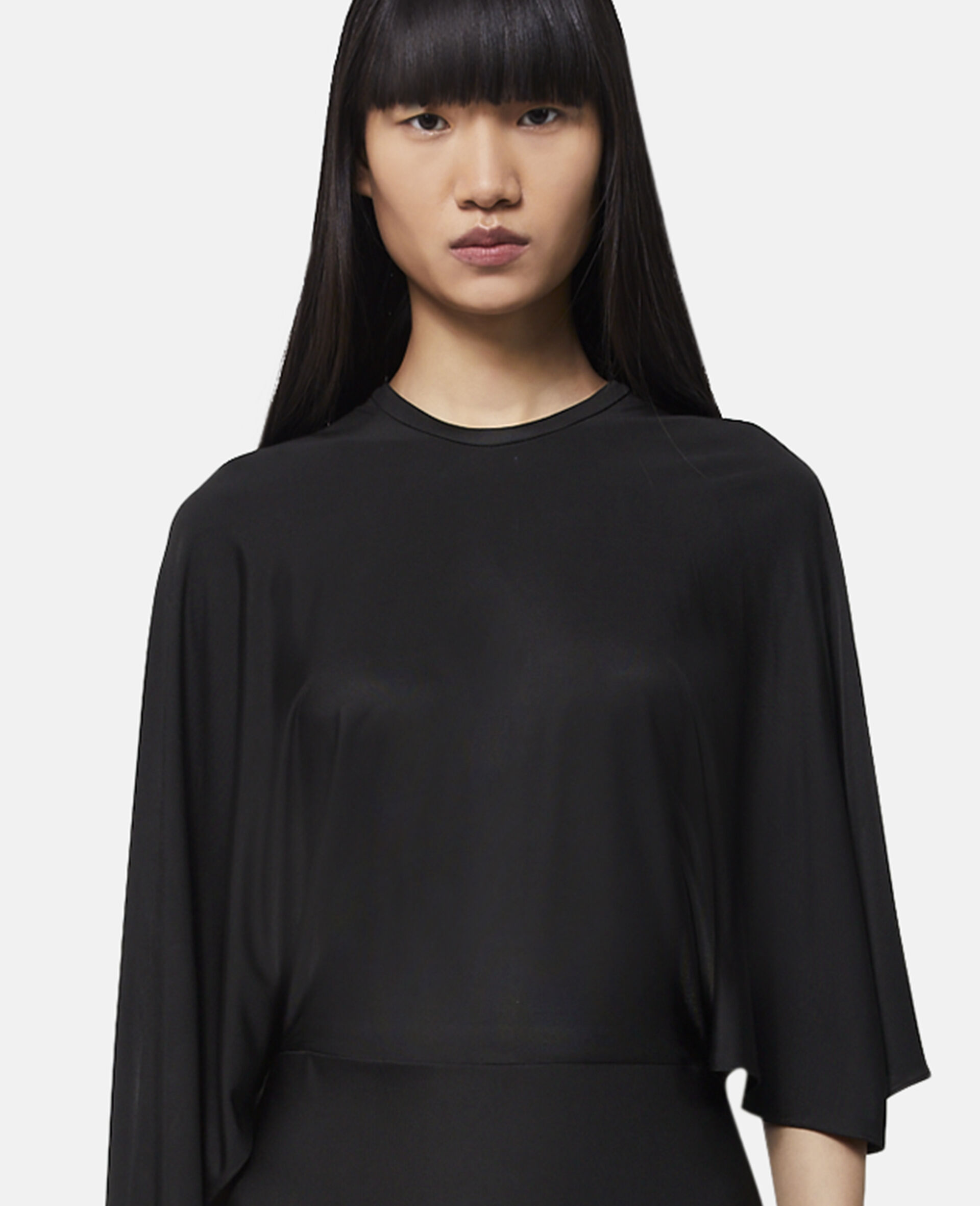 Stella Mccartney Asymmetrical Cape Sleeve Dress In Black