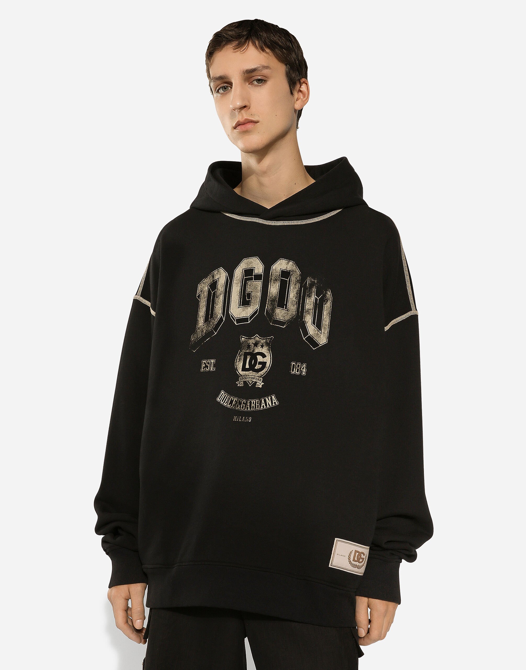 Dolce & Gabbana Oversized Hoodie With Hood And Logo Print In Black