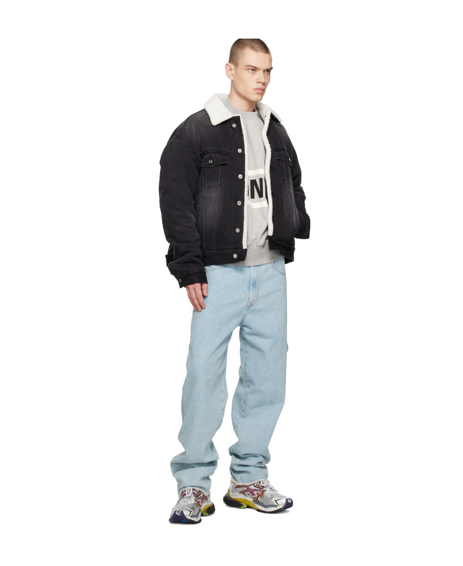 We11 Done Black Oversized Faux-shearling Denim Jacket In Black