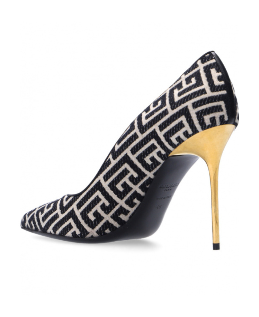 Balmain Bicolor Ivory And Black Jacquard Ruby Pumps In Black