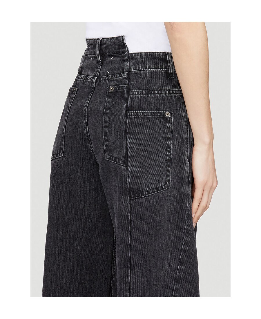 Maison Margiela Black Jeans With Wide Leg And Four-stitch Moniker Logo In Denim Woman In Black