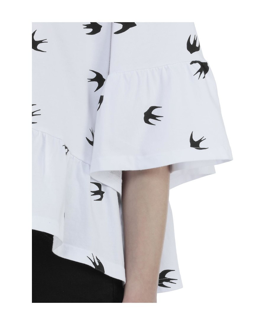 Mcq By Alexander Mcqueen Swallow Pattern Lotus Leaf Edge T-shirt In White