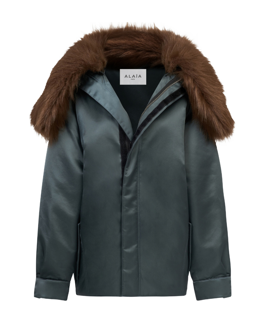 Shop Alaïa Fur-embellished Maxi Bomber Jacket In Black