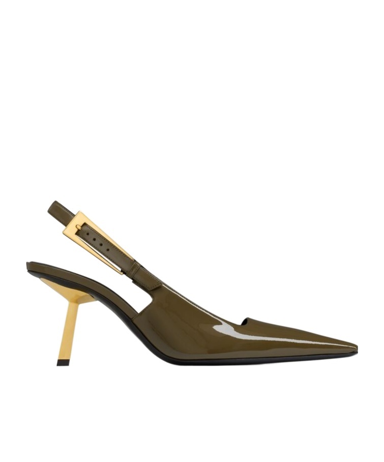 Saint Laurent 110mm Lee Patent-leather Slingback Pumps In Green