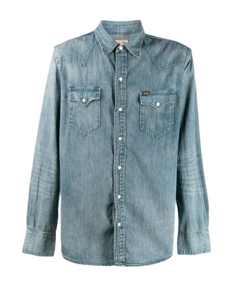 Shop Polo Ralph Lauren Western Denim Shirt In Gray