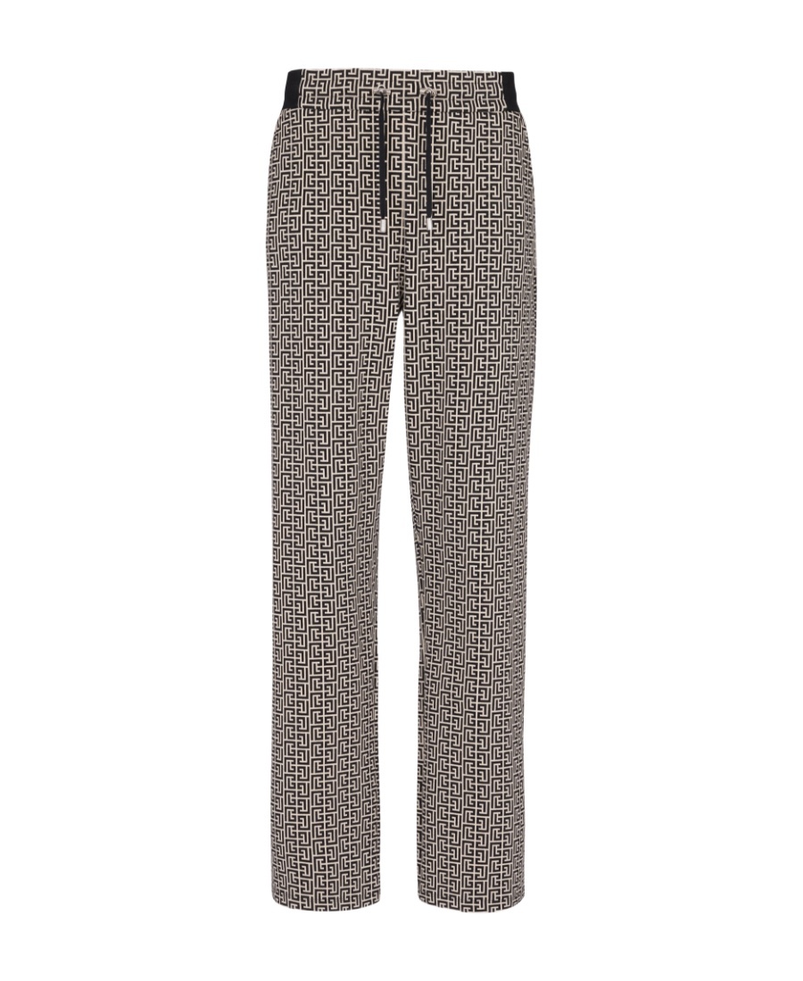 Balmain Monogram-jacquard Drawstring-waistband Track Pants In Gray