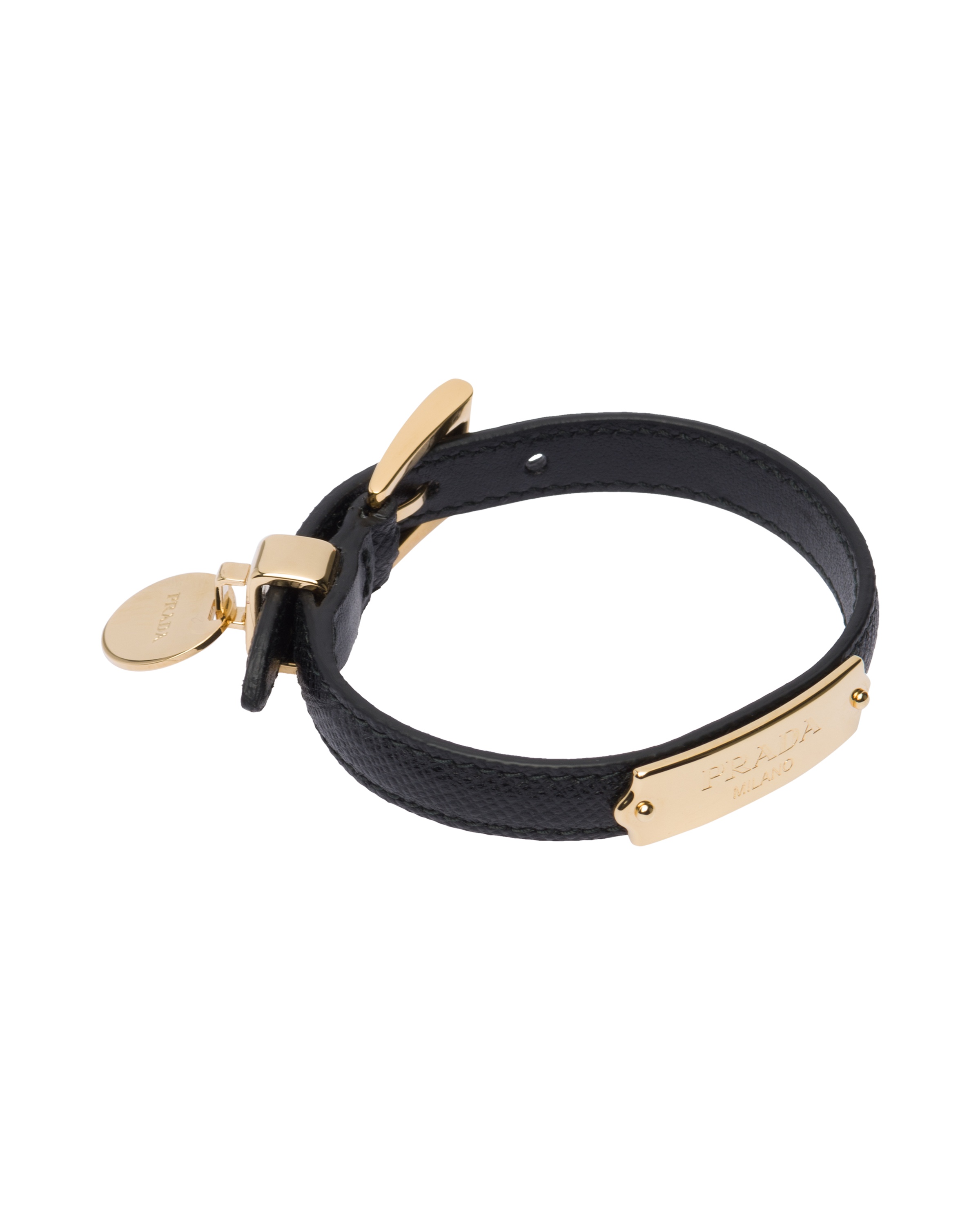 Prada Saffiano Logo Tag Bracelet In Black