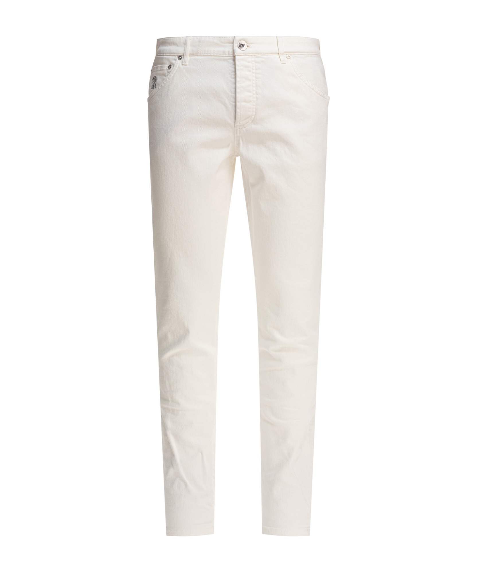 Brunello Cucinelli Logo-embroidered Tapered Cotton Jeans In White